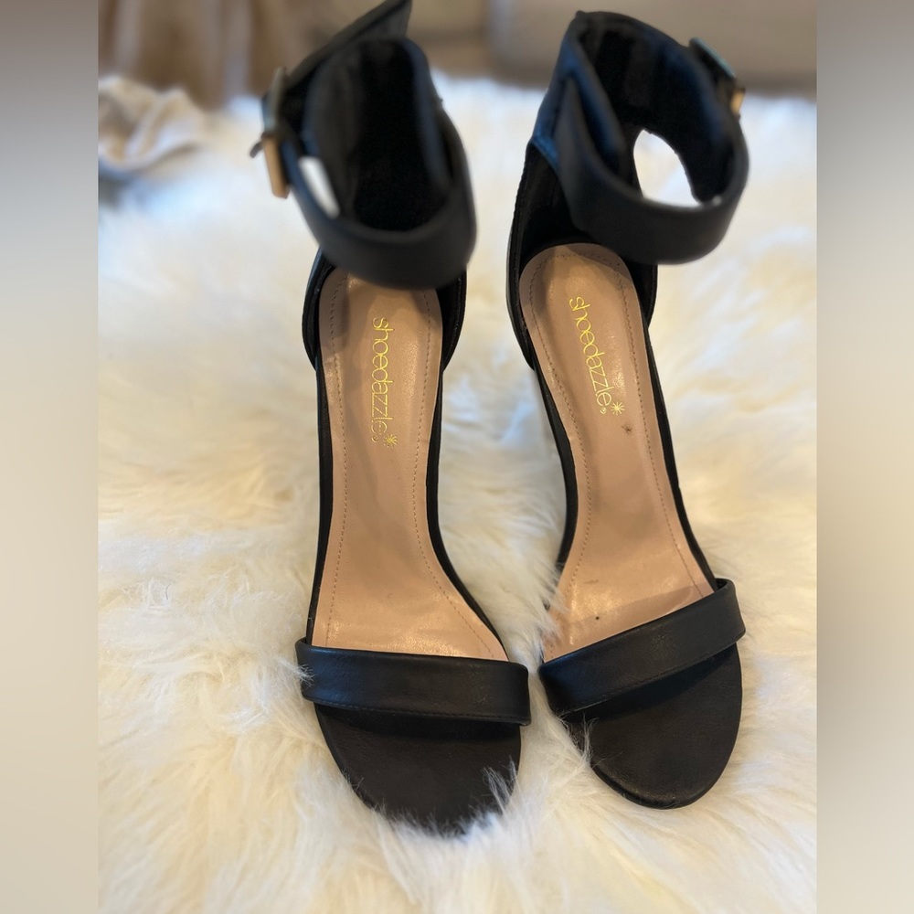 Black Ankle Strap Leather Heels